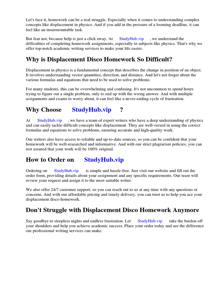 Displacement Disco Homework | PDF | Force | Acceleration