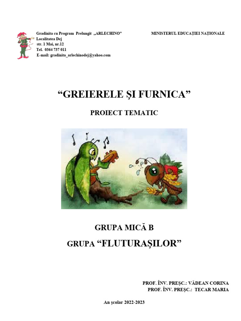 Proiect Tematic GREIERELE SI FURNICA | PDF
