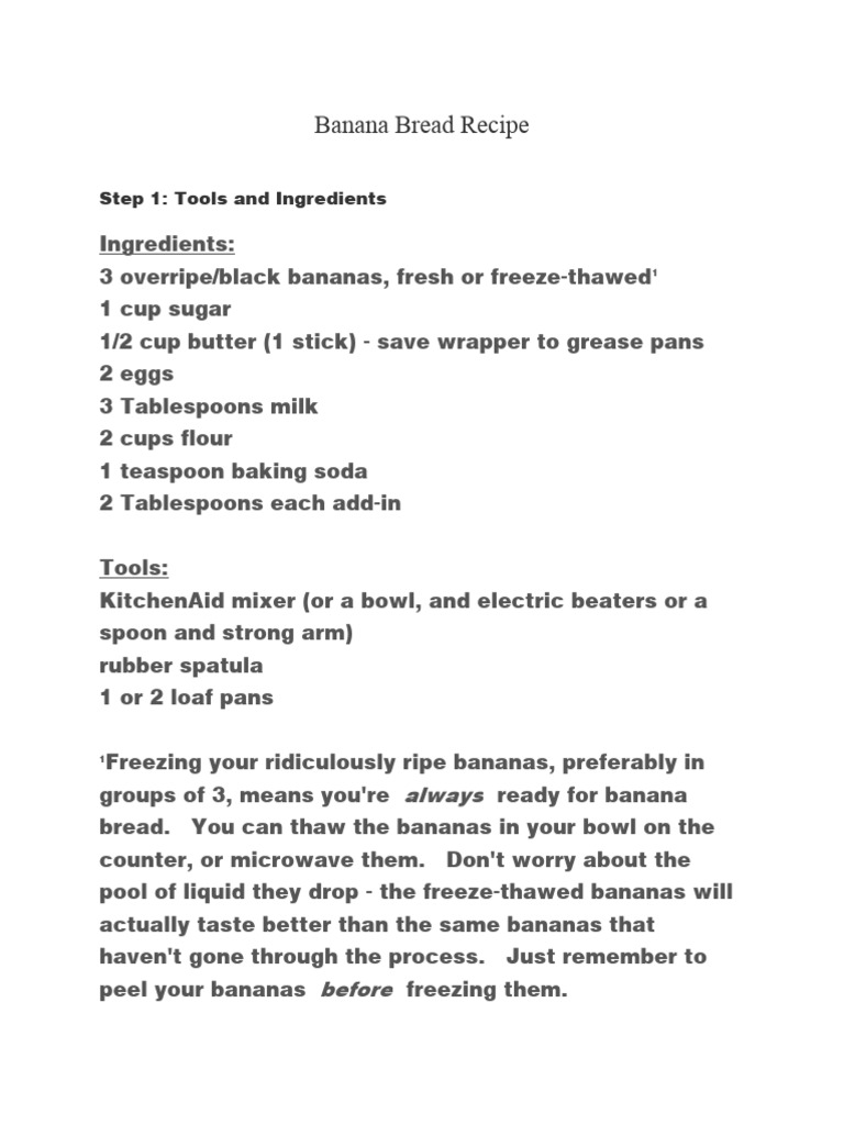 Banana Bread Recipe PDF Teaspoon Food And Drink Preparation