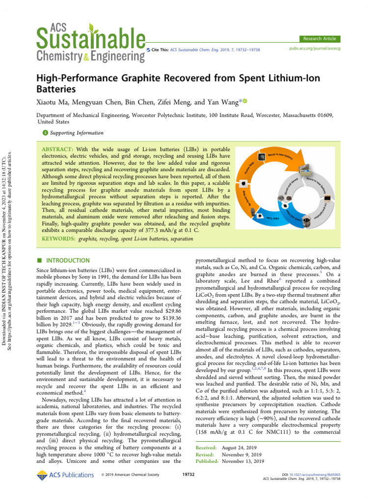 Recycling High-Quality Graphite from Li-Ion Batteries | PDF | Lithium ...