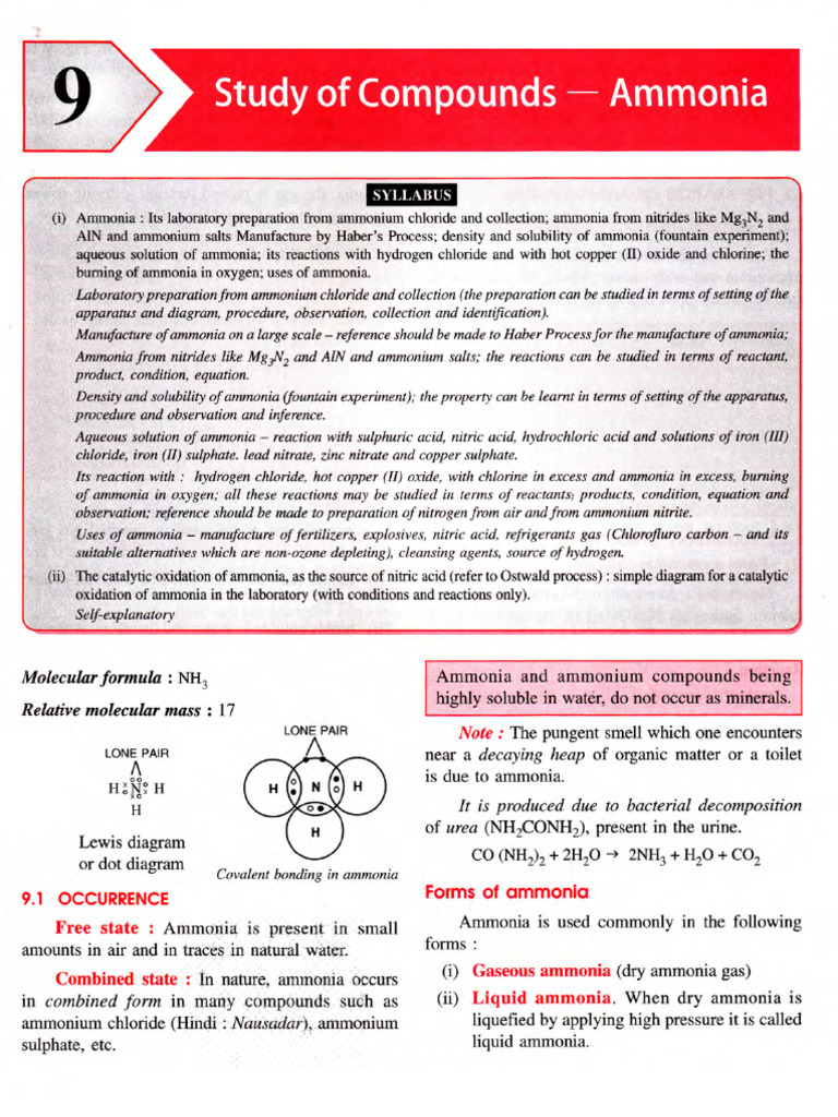 Selina Class 10 Chemistry Chapter 9 Study Of Compounds Ammonia Pdf