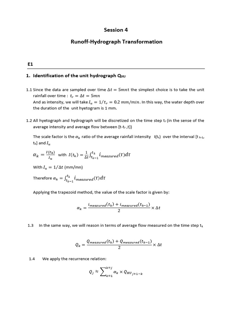 Solution Session 4 E1 E2 Runoff Hydrograph Transformation | PDF ...