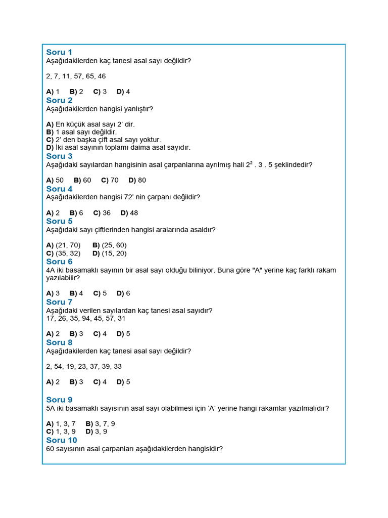 Asal Sayılar | PDF