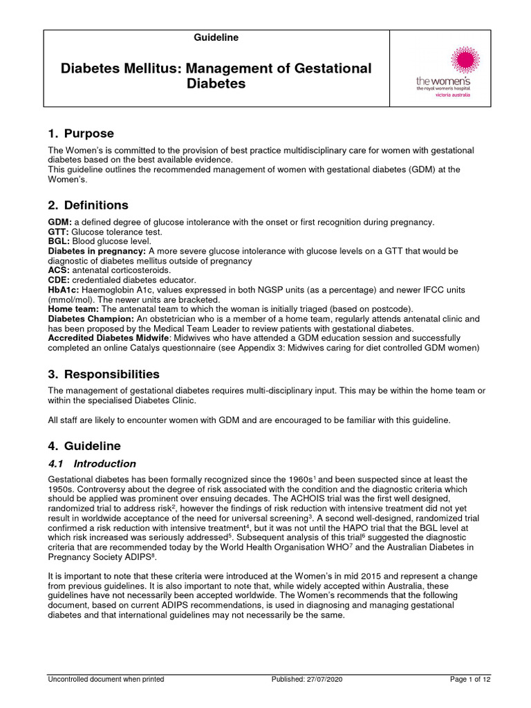 Diabetes Mellitus Management of Gestational Diabetes - 280720 | PDF ...