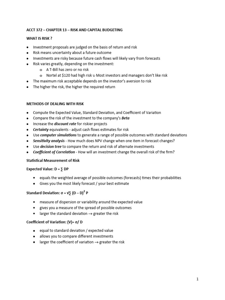 Risk And Portfolio Effects In Budgeting Pdf Risk Beta Finance