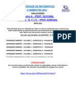 2 Atividade de Matemática - 1º Ano Ensino Médio - 2º Bimestre