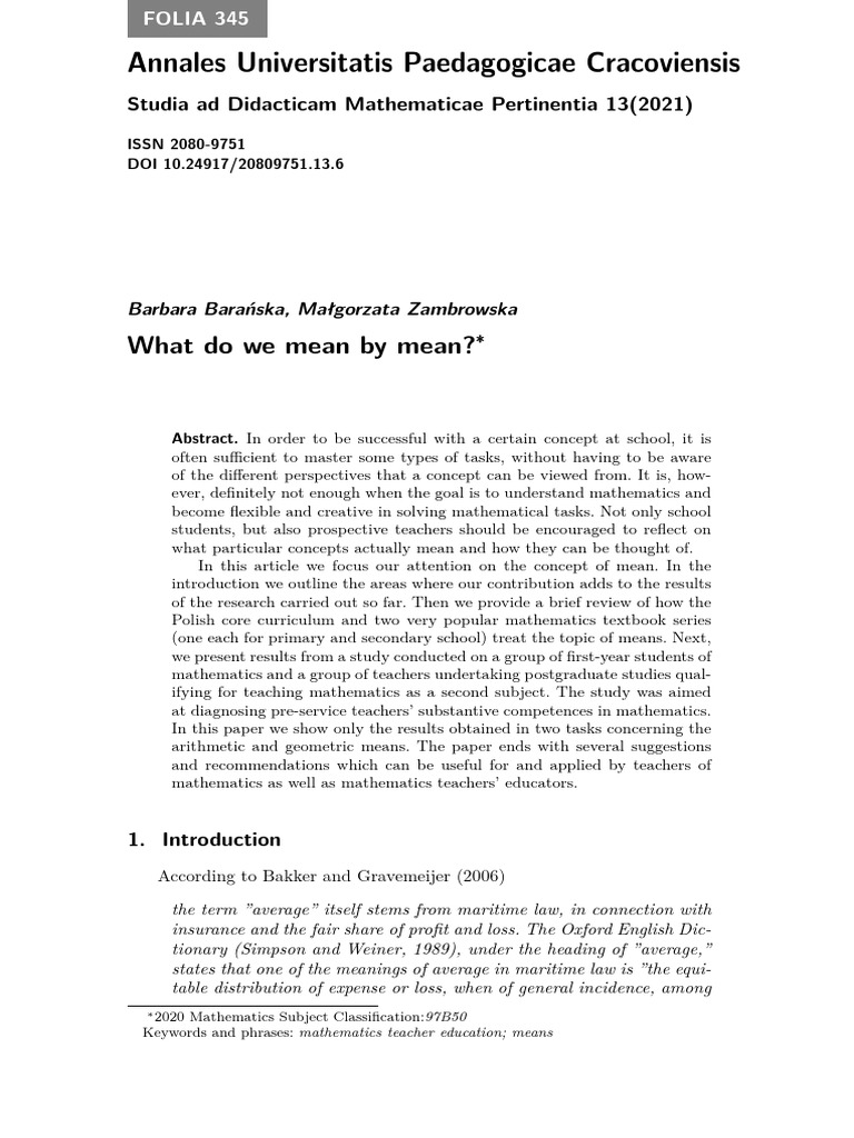 What Do We Mean by Mean Download Free PDF Mean Average