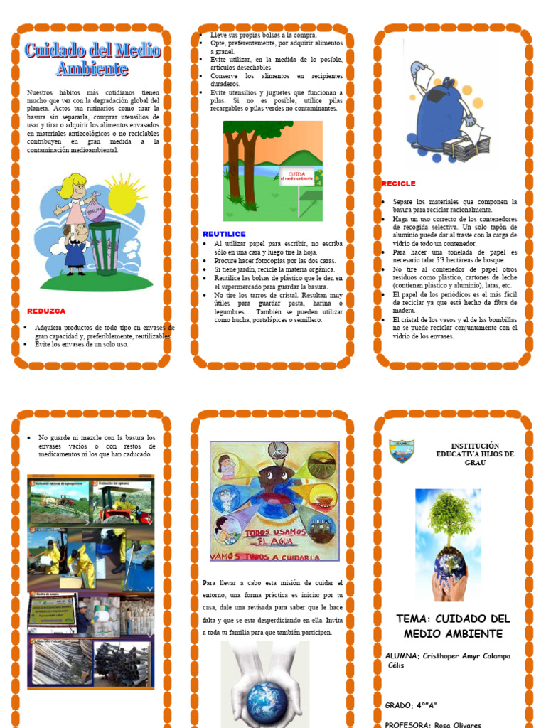 Tríptico sobre el Cuidado del Medio Ambiente | PDF | Residuos | Materiales