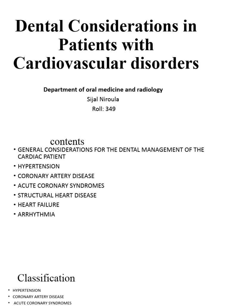 Dental Considerations in Patients With Cardiovascular Disorders | PDF ...