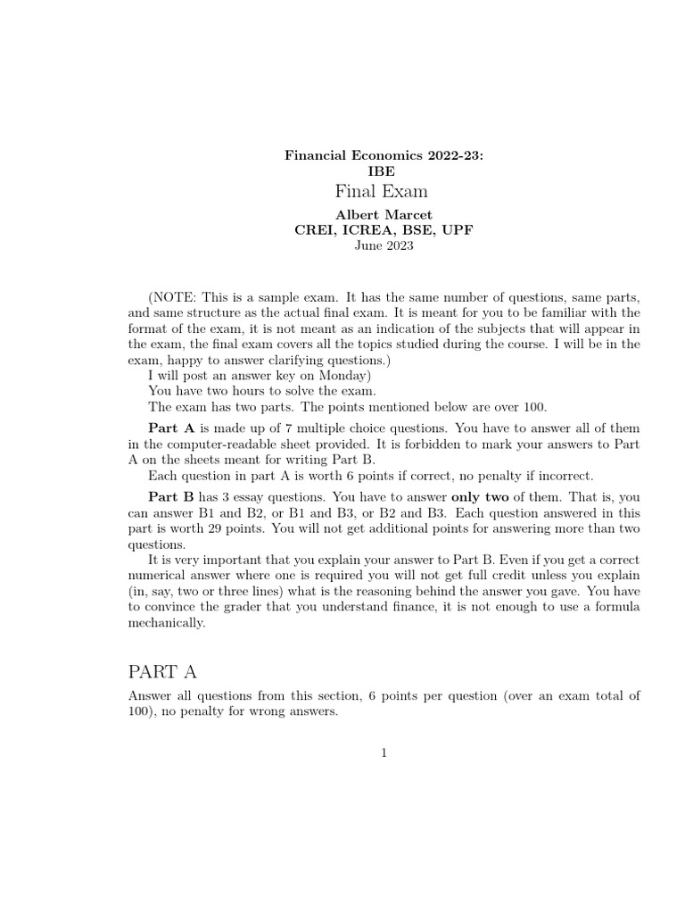 Financial Economics Final Exam 2023 | PDF | Bonds (Finance) | Option ...