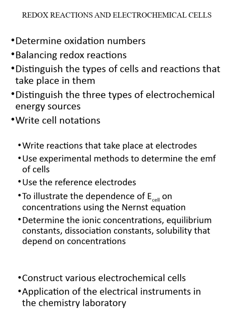 Electrochemistry 2024 PDF Electrochemistry Redox