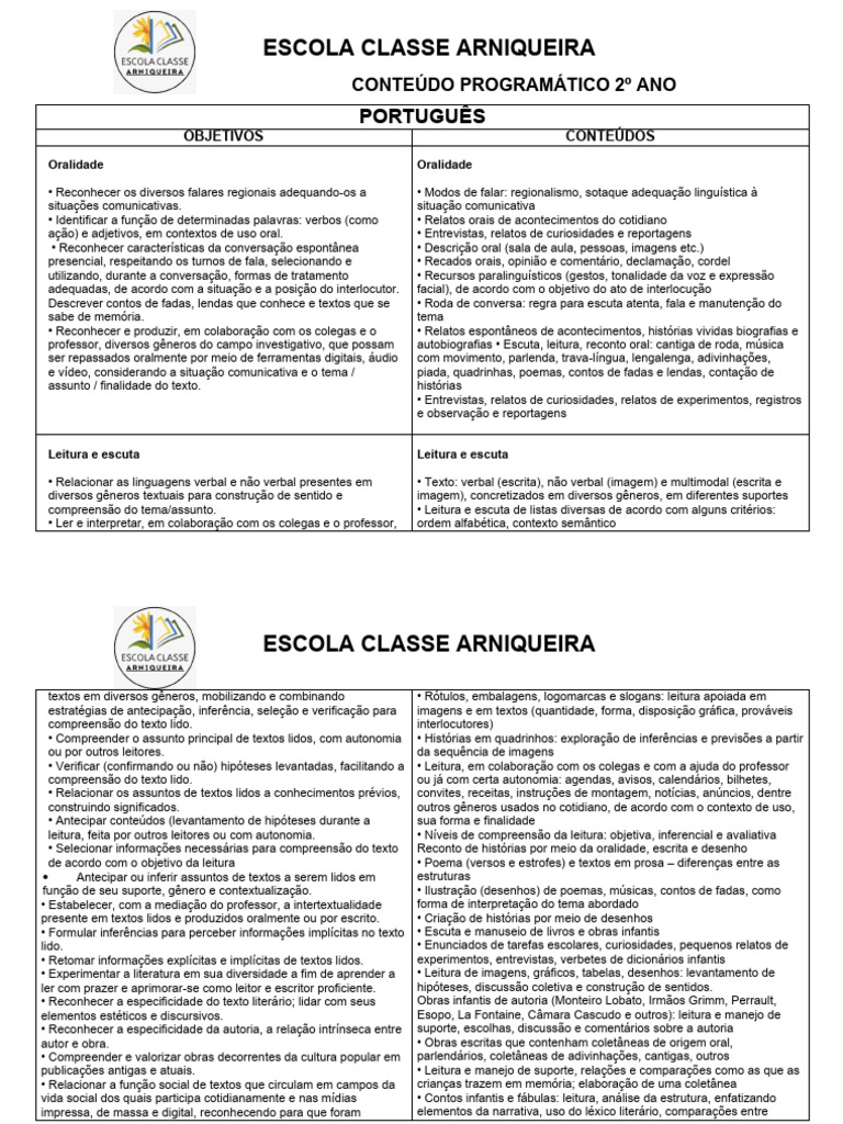 Plano de Ensino: 2º Ano Fundamental | PDF | Sílaba | Fonema