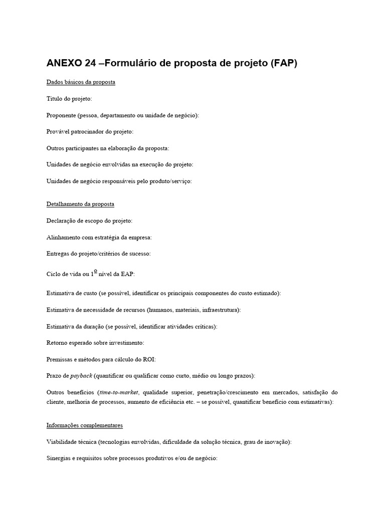 ANEXO 24 - Formulário de Proposta de Projeto (FAP) | PDF