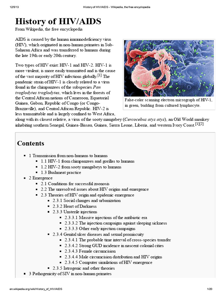 History of HIV - AIDS - Wikipedia, The Free Encyclopedia | PDF | Hiv ...