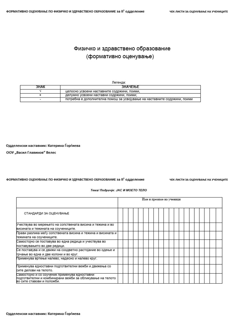 ФЗО- Чек листа за второ одд (сите стандарди) | PDF