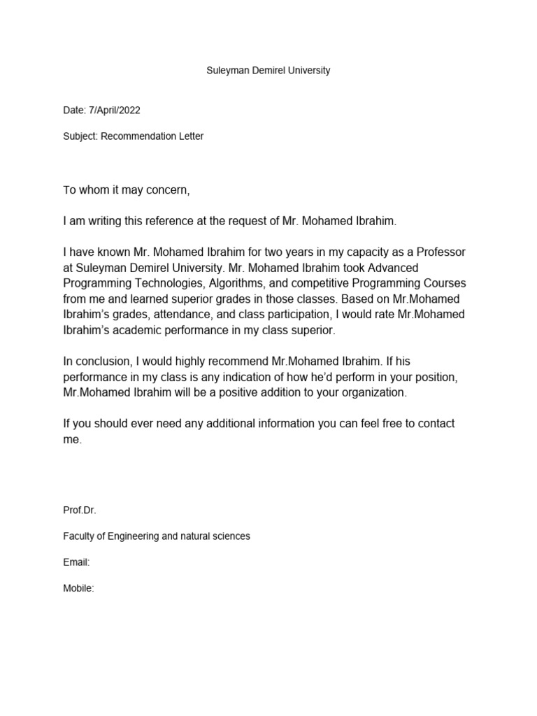 Recommendation for Mohamed Ibrahim | PDF