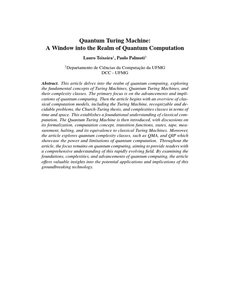 Quantum Turing Machines Explained | PDF | Computational Complexity ...