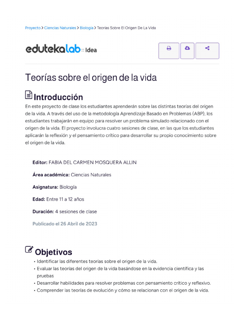 Actividad Teorías Sobre El Origen de La Vida 2024 | PDF