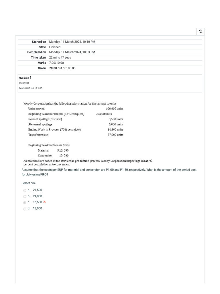 Cost Accounting Midterm Exam Results | PDF