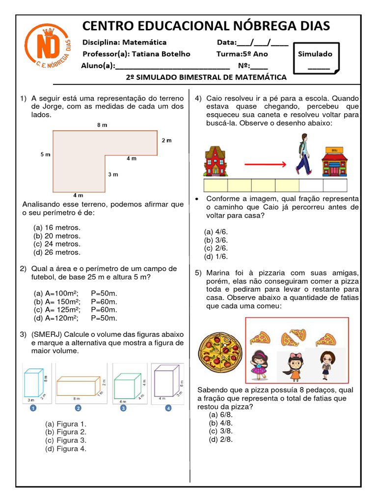 Simulado de Matemática 5º Ano SAEB | PDF | Matemática