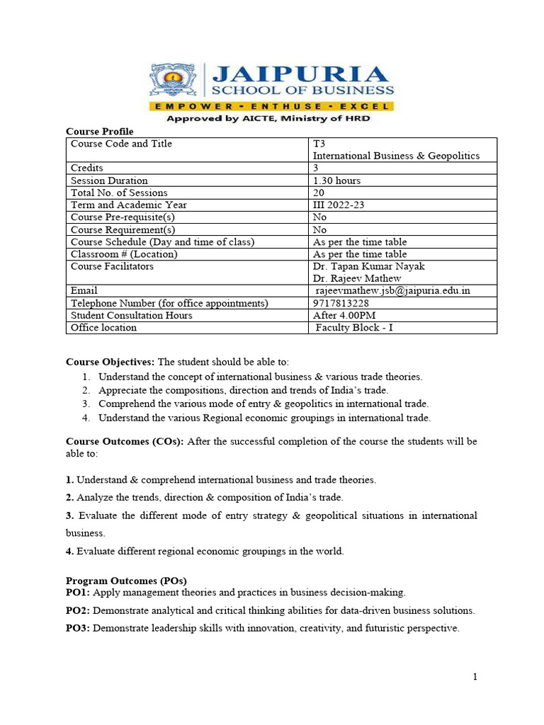 Course Outline & Lesson Plan - International Business & Geopolitics ...