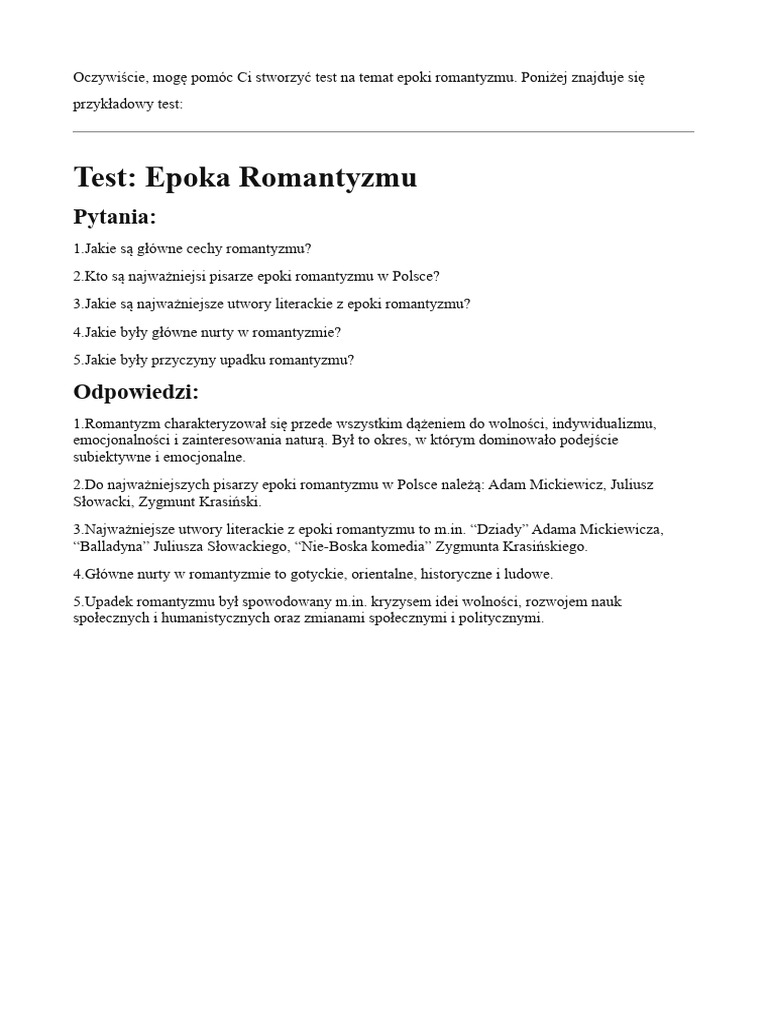 Test Z Romantyzmu PDF