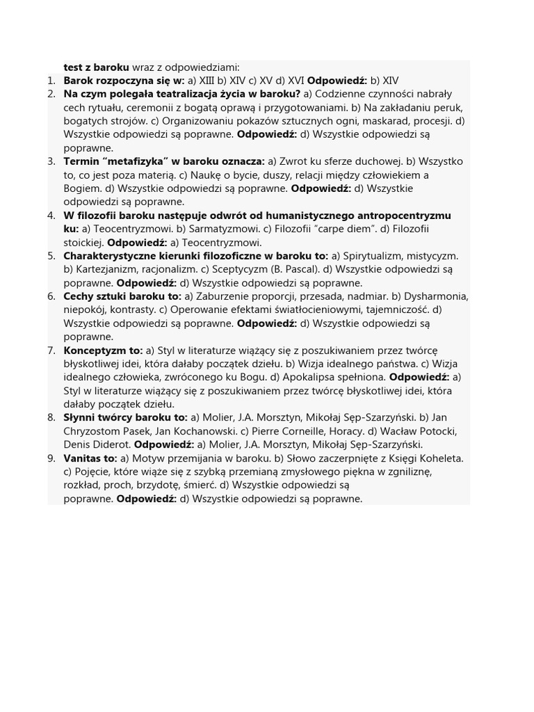 Test Z Baroku PDF