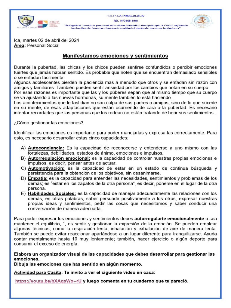 Gestión de emociones en la pubertad | PDF | Las emociones ...