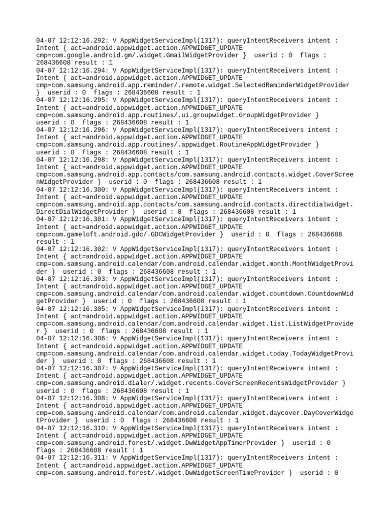 Android App Widget Update Logs | PDF