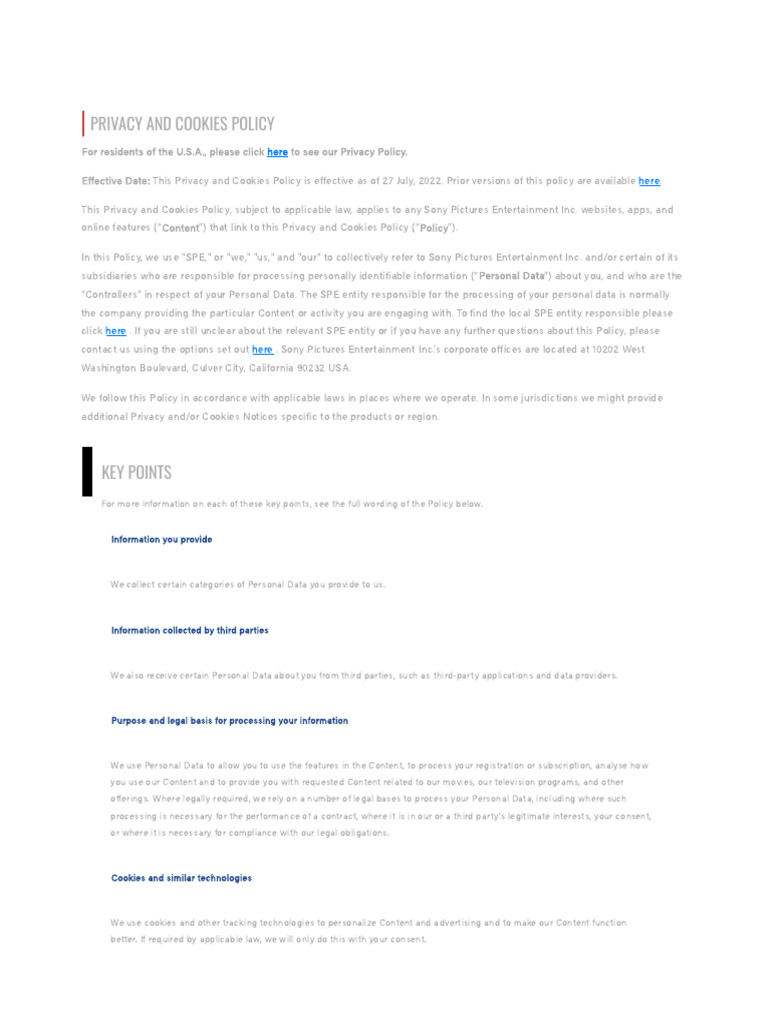Sony Pictures Privacy & Cookies Policy | PDF | Http Cookie | Advertising