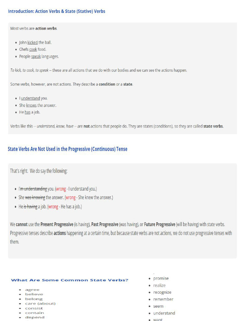 Action and Non-Action Verbs | PDF