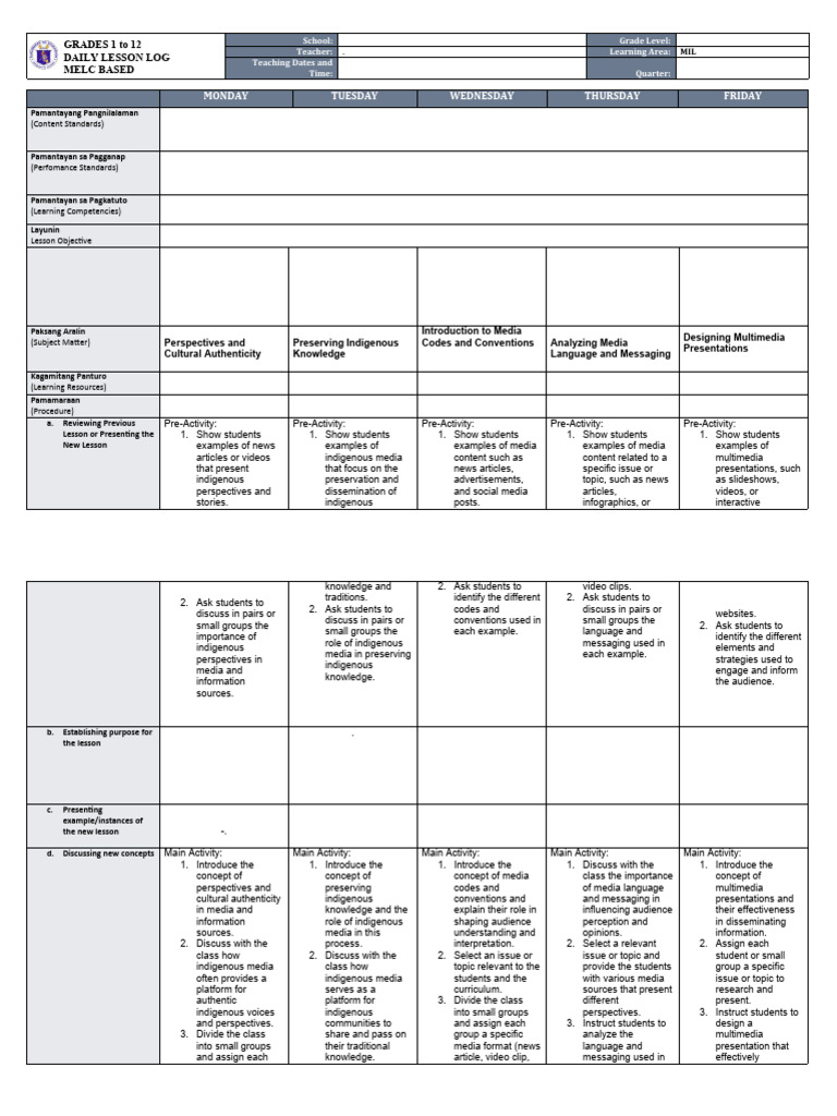 MELC-Based Daily Lesson Log for MIL | PDF | Information | Multimedia