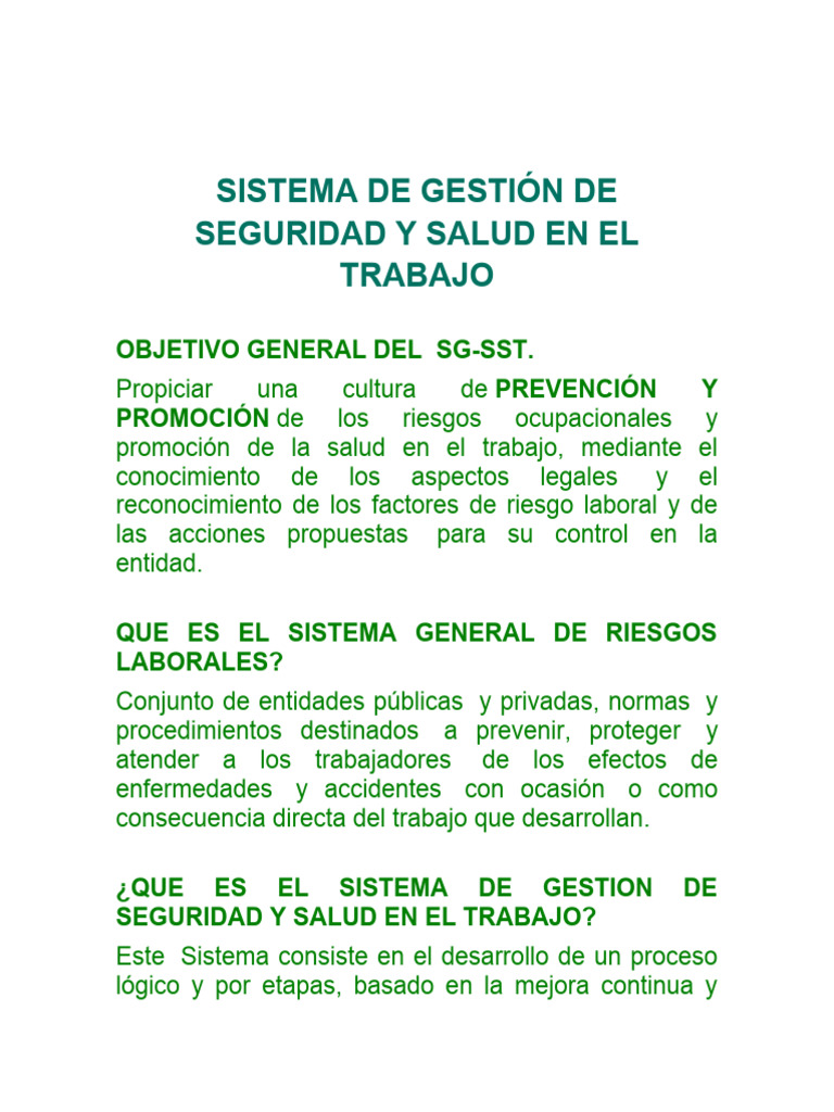 SISTEMA DE GESTIÓN DE SEGURIDAD Y SALUD EN EL TRABAJO Curso | PDF | La ...