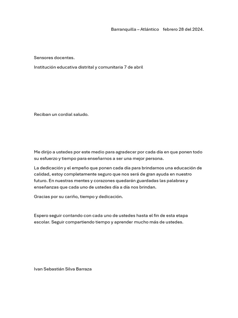 Agradecimiento a Docentes en Barranquilla | PDF | Salud y bienestar