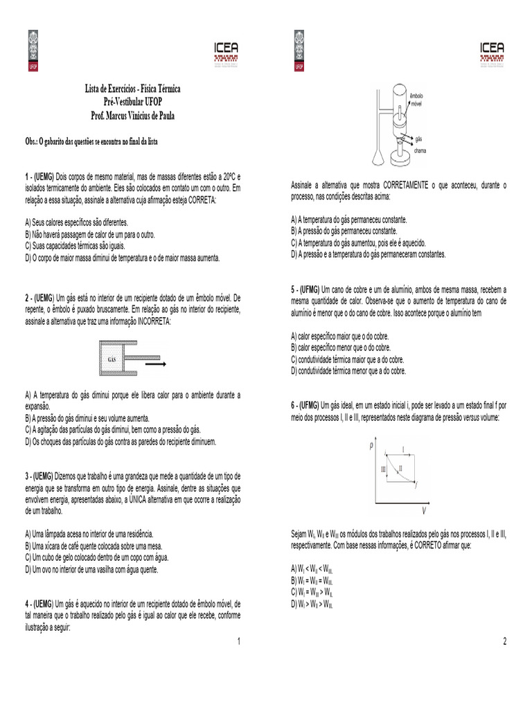 Exercícios de Física Térmica | PDF | Temperatura | Calor