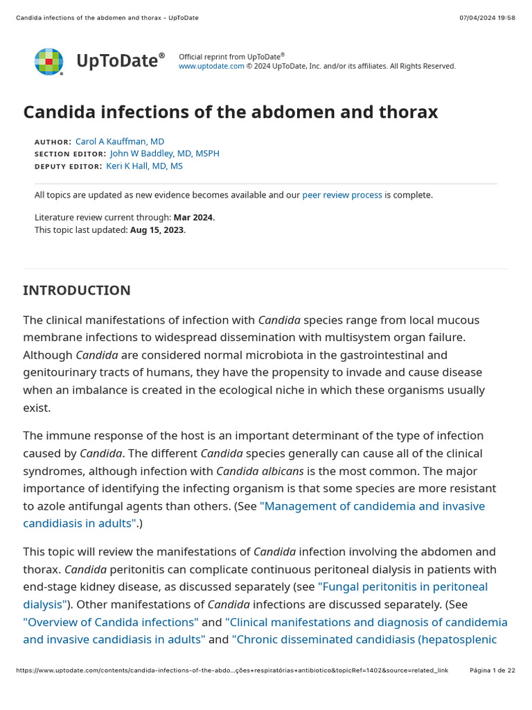 Candida Infections of The Abdomen and Thorax UpToDate Download Free PDF Candidiasis