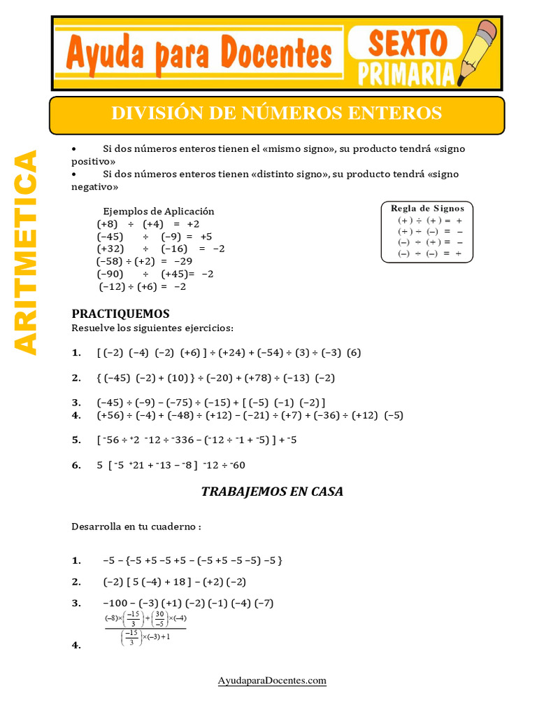 Ejercicios de División de Números Enteros | PDF