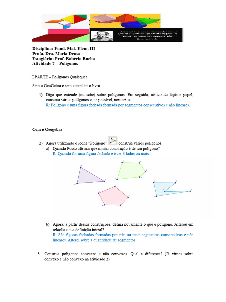 Atividade - 7 Polígonos Quaisquer | PDF | Polígono | Ângulo