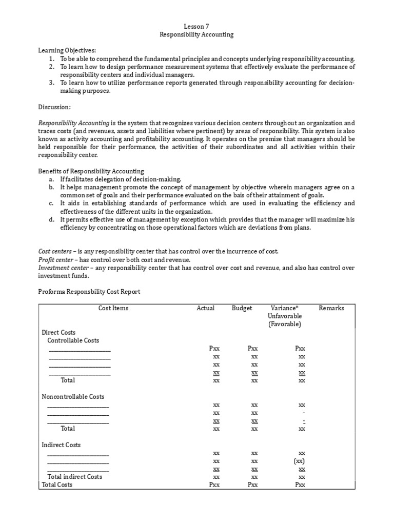 Understanding Responsibility Accounting | PDF | Return On Investment ...
