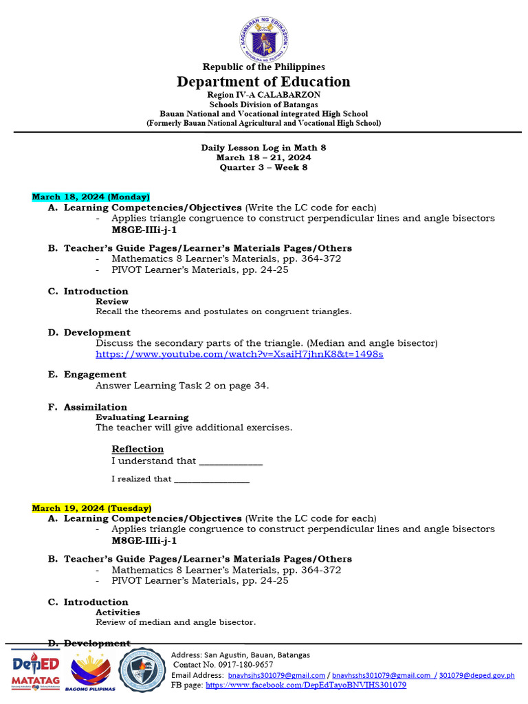 Math 8 - Q3 Week 8. March 18-21, 2024 | PDF | Triangle | Perpendicular