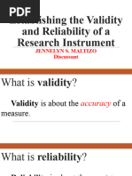 Establishing The Validity and Reliability of A Research Instrument