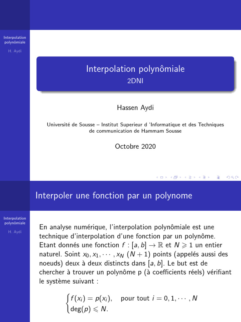 Interpolation polynômiale par H. Aydi | PDF | Polynôme | Mathématiques ...