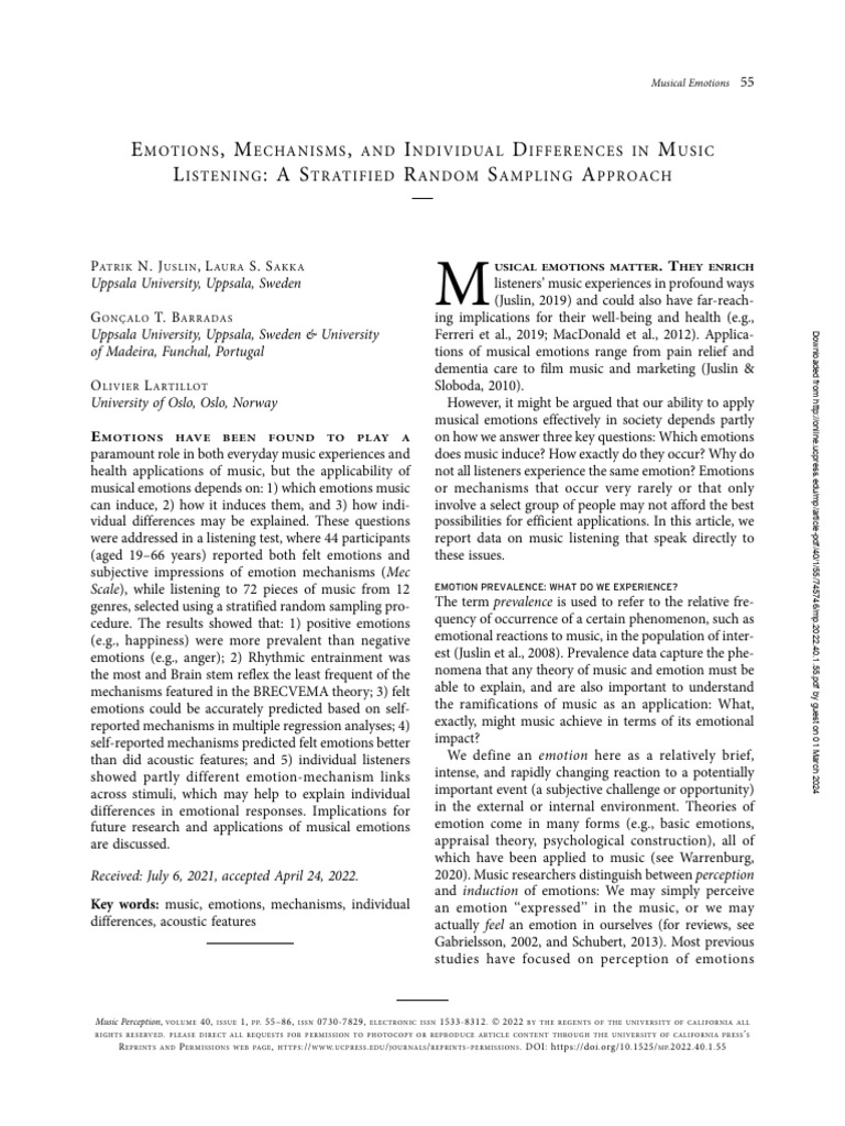 Emotions mechanisms and individual differences in music listening a