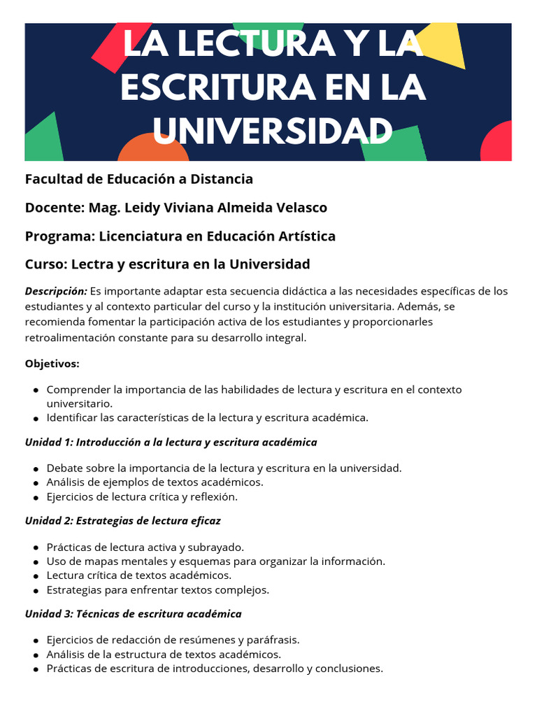 La Lectura y La Escritura en La Universidad | PDF | Ensayos | Maestros