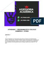 (43)99668 6495 Assessoria Atividade 1 - Programação e Cálculo Numérico - 51 2024