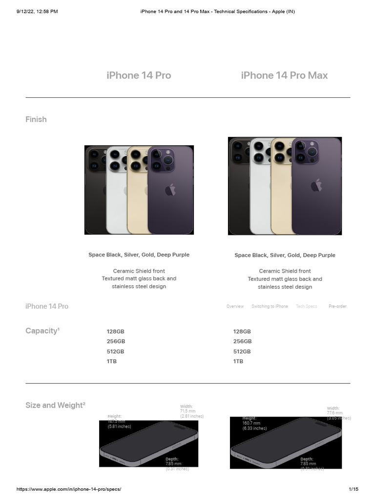 iPhone 14 Pro Technical Specifications | PDF | I Phone | Ios
