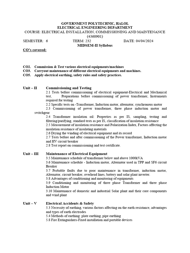 EICM MIDSEM 2 Syllabus and Assignment | PDF | Transformer | Insulator ...