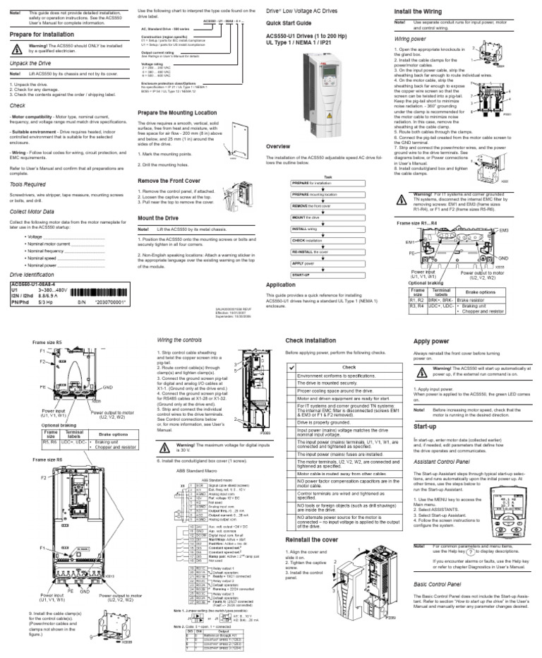 ACS550 Wiring Installation Guide | PDF | Electrical Wiring ...
