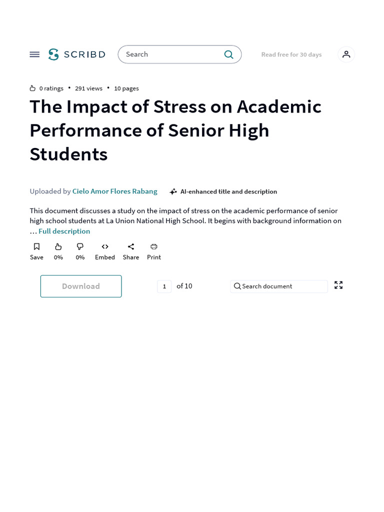 The Impact of Stress On Academic Performance of Senior High Stud | PDF ...