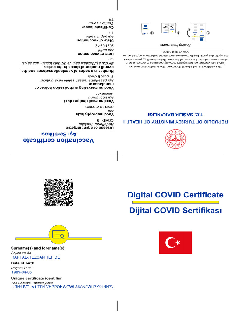 Turkey Digital COVID Vaccination Certificate | PDF